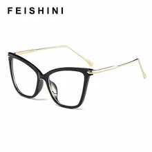 FEISHINI Black frame Cat Eye Glasses Frame Women brand Clear Lens Transparent Eyewear frames Ladies Myopia Nerd eyeglasses frame