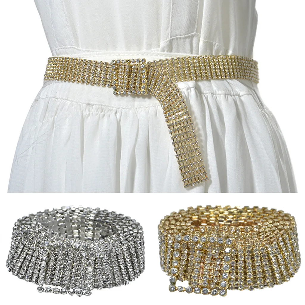 

Woman Belts For Dress Leather Belts For Women Chain dresses casual Full Rhinestone Shining Waistband Women Party Dress Belt k516