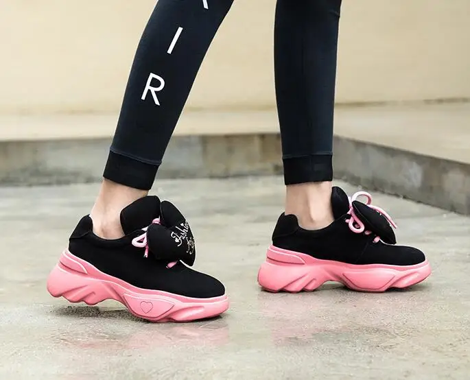 Plate Nouveau Rose Picture forme Des Dentelle Peu Talon Sneakers Formateurs up Coeur Femmes Sport Profonde Chaussures Picture as Casual Noir Amovible Épais As dtwqtv
