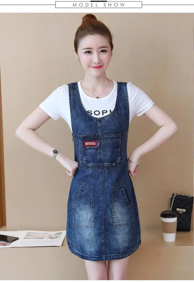New Fashion Denim Jumper Dress Mid-Long Sleeve Dress Denim skirt