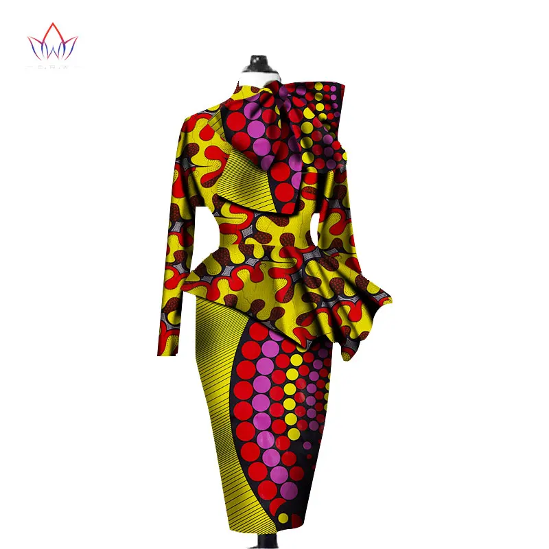 

African Clothes Women Ankara Tops Two Piece Set Long Sleeve Crops Tops & Skirt Set Women Bazin Riche African Clothing 6XL WY1394