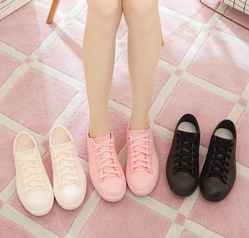 

MXHY Women's Pure Color Rain Boots Outdoor Rubber Water shoes For Female Peas shoes White Sneakers Waterproof Shoes Lacing