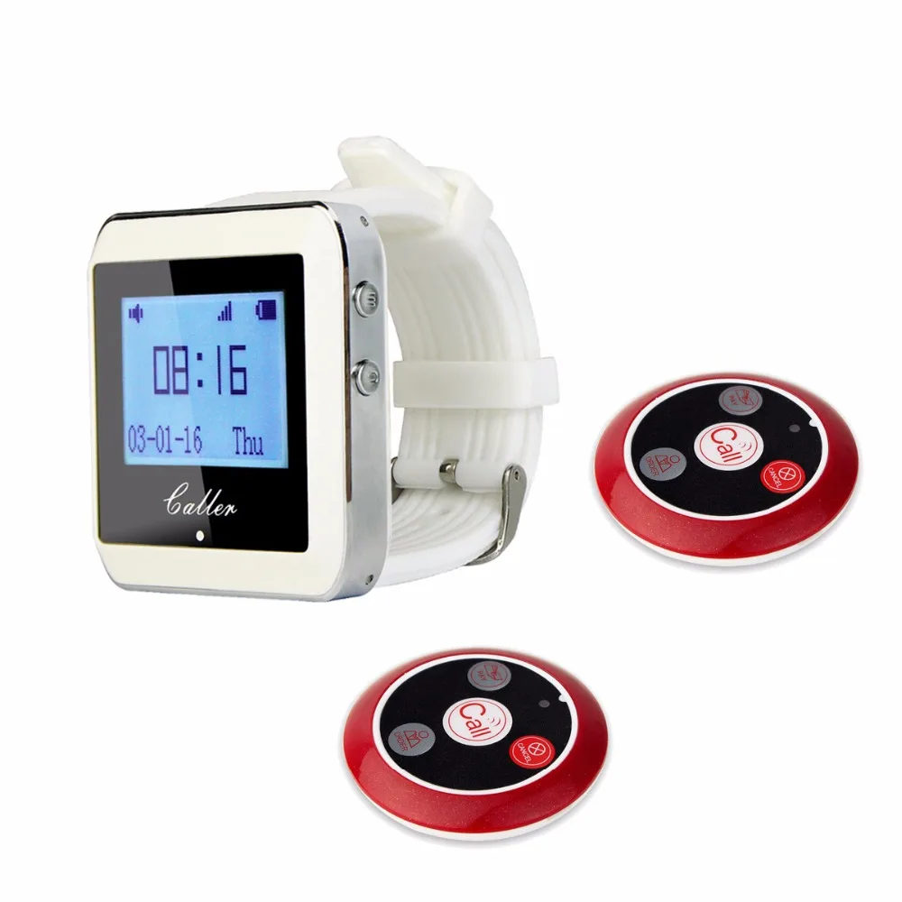 TIVDIO 433MHz Wireless 1PCS Wrist Watch Receiver+2PCS Calling Transmitter Button Call Pager Four-key Pager Restaurant Equipment TIVDIO 433MHz Wireless 1PCS Wrist Watch Receiver+2PCS Calling Transmitter Button Call Pager Four-key Pager Restaurant Equipment