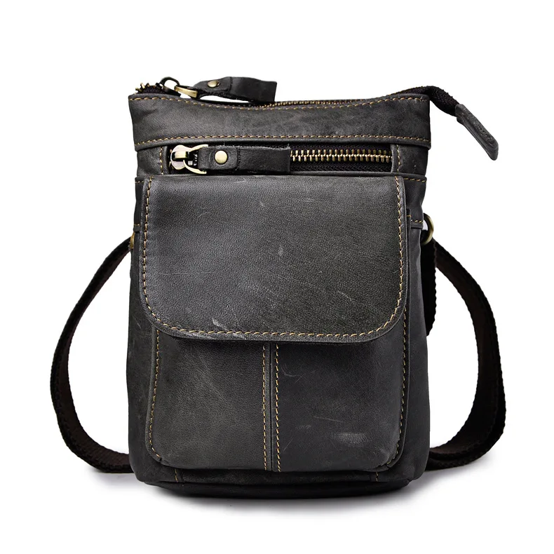 Модная мужская кожаная многофункциональная сумка через плечо, дизайнерский чехол для сигарет, чехол для телефона, поясная сумка на крючке, 611-18d - Цвет: grey 2