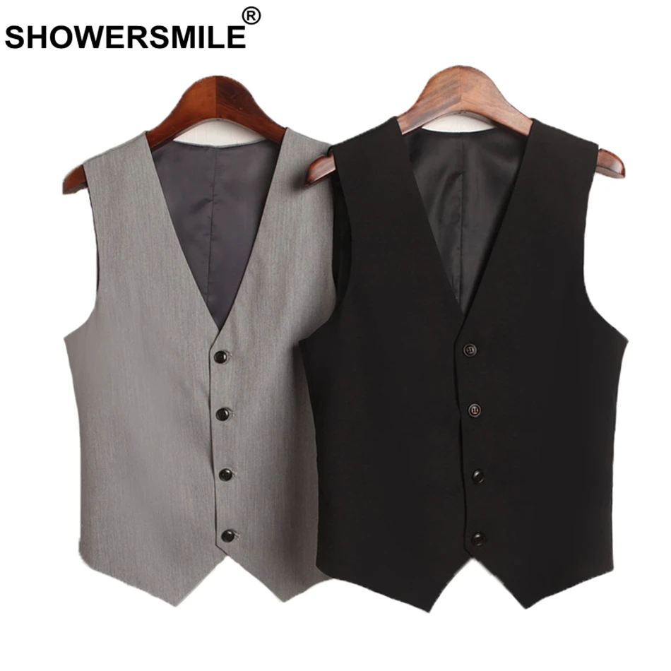 SHOWERSMILE Womens Black Waistcoat Office Lady Solid Blazer Vest Female Short Slim Fit Plain Ladies Spring Sleeveless Jackets