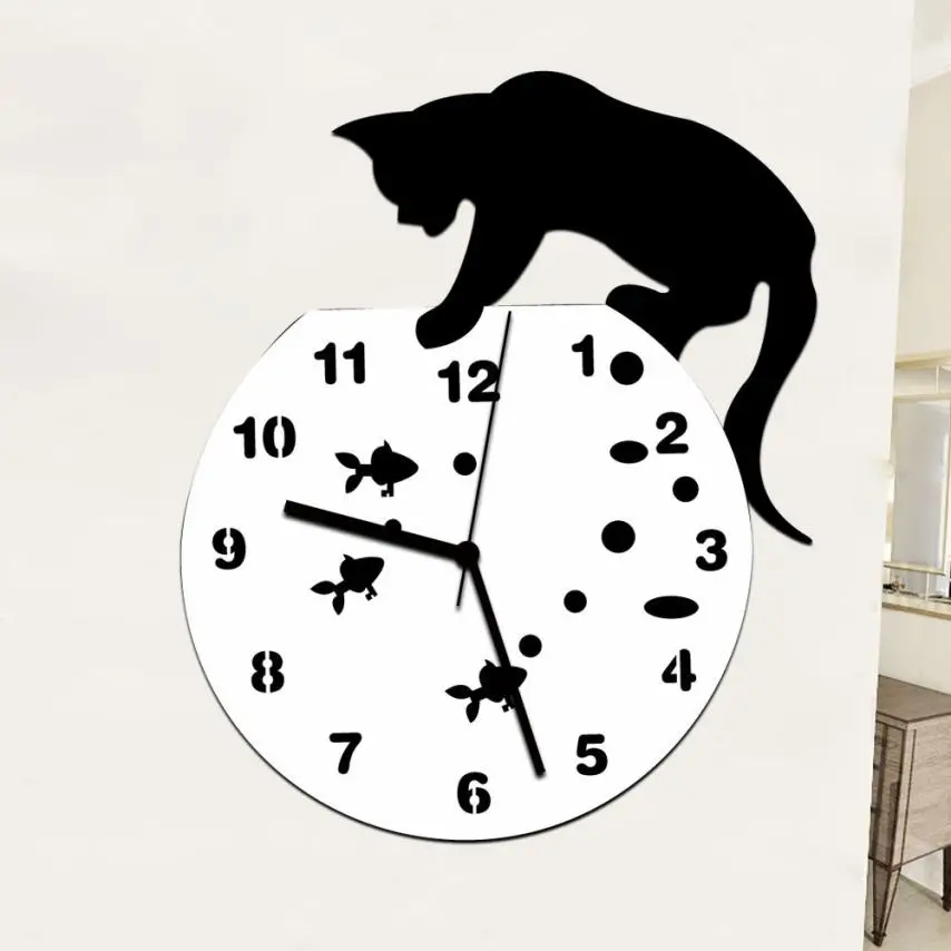 Акриловые часы с кошкой, настенные часы, современный дизайн, домашний декор, настенные часы, стикер august13