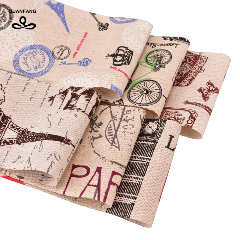 

QUANFANG 6pcs/lot Tower Cotton Linen Fabric For Patchwork Handmade DIY Hometextile Cloth Doll Bags Cushion 10cmx50cm