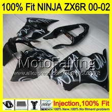 8Gifts Injection mold Body For KAWASAKI NINJA ZX-6R 00-02 1HM63 ZX 6R ZX6R 00 01 02 ZX636 2000 2001 2002 Fairing white flames