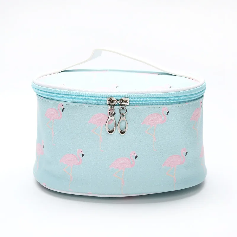 Light blue Модная косметичка из искусственной кожи с фламинго, сумка для макияжа, большая емкость, женская сумка для макияжа, функциональный Организатор, сумка для хранения - Цвет: Light blue