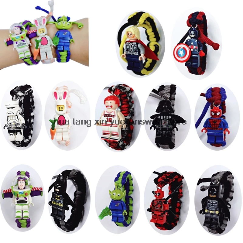 

Legoing Marvels Superhero DIY Bracelet Buzz Lightyear Captain America Thor Spiderman Batman Deadpool Bracelet Handmade Kids Toys