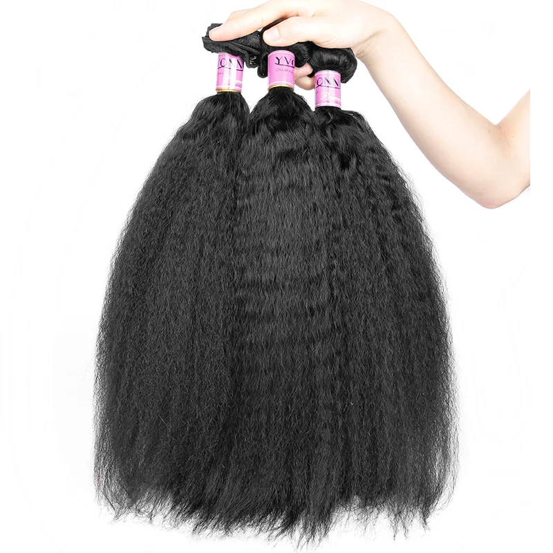 YVONNE Kinky Straight Weave Brazilian Virgin Hair ,3 Bundles Unprocessed Hair Extensions, 100% Human Hair Weft,Color 1B