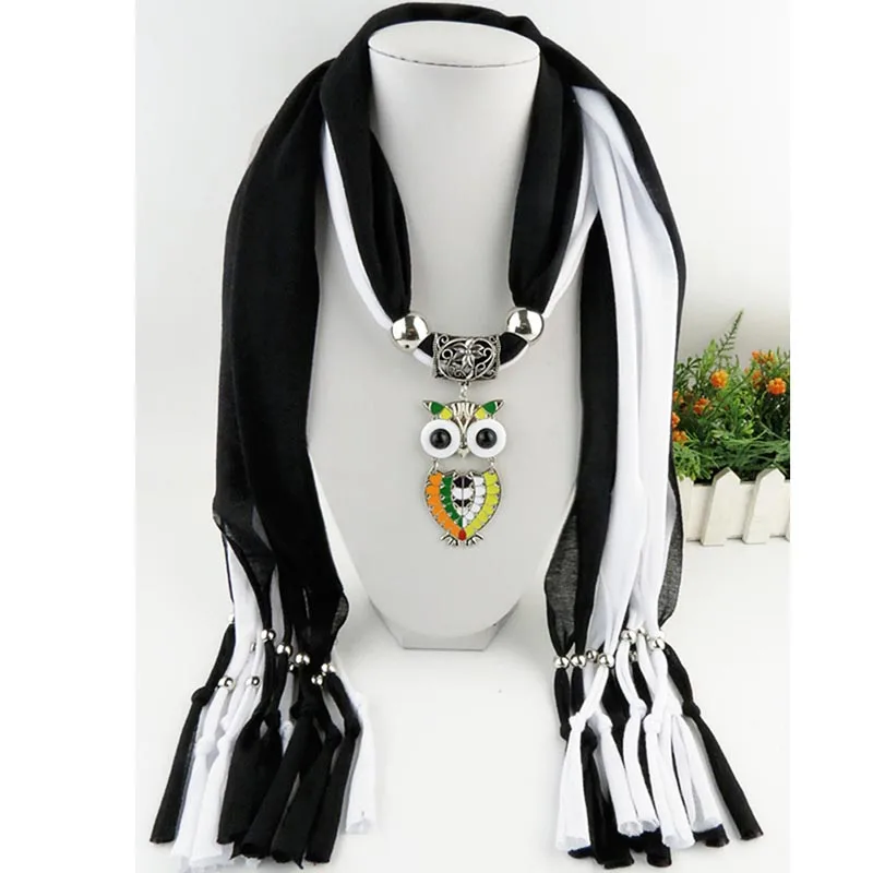 RUNMEIFA подвески ожерелья шарф для женщин Железный сплав акрил сова кулон шарф аксессуары шарф 40*180 см - Окраска металла: 4