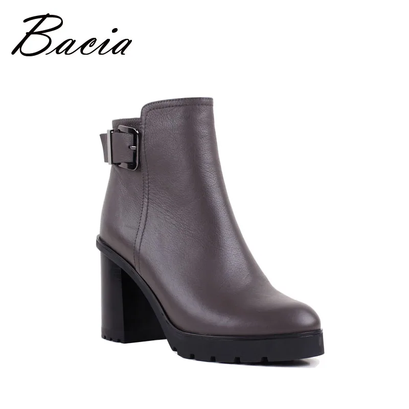 

Bacia Winter Women Shoe Ankle Boots Autumn Genuine Leather Shoes High Heel Luxury Brand Shoes Female Short Plush Boots VB078