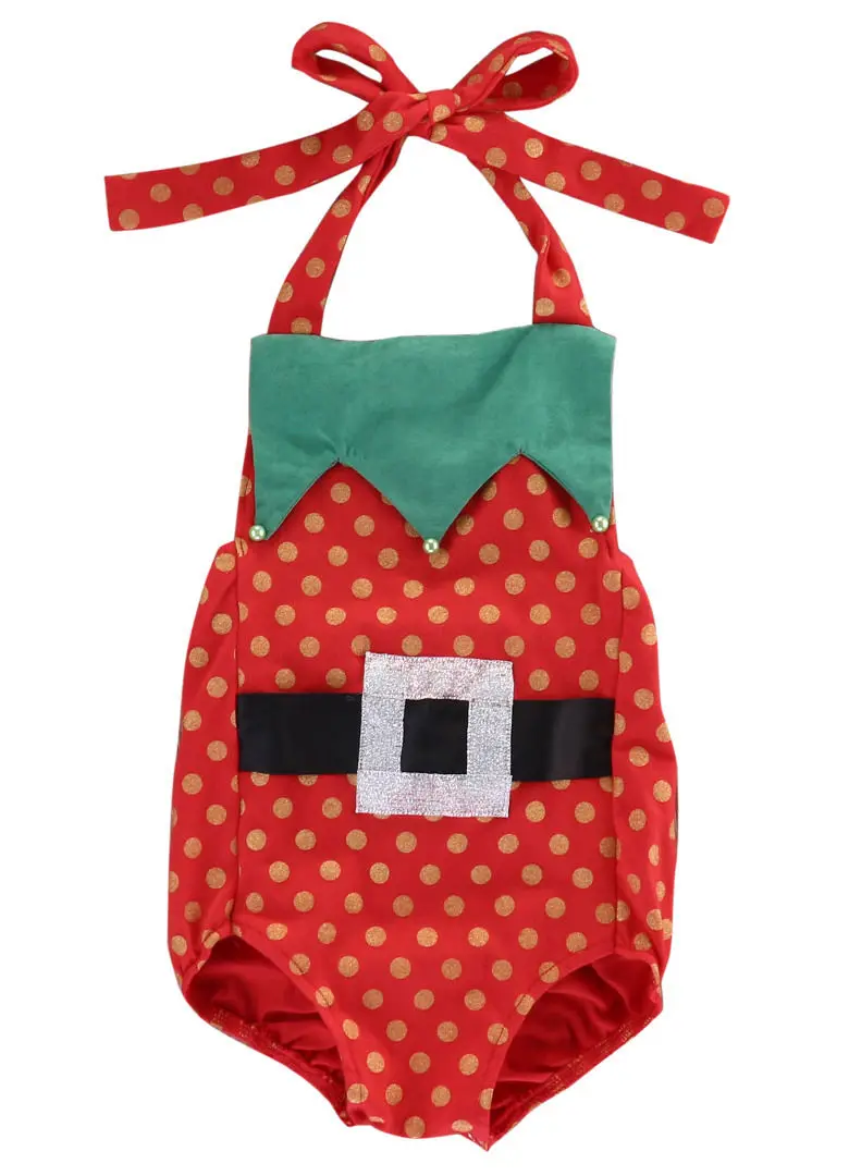 Christmas Bodysuit Baby Girls Sleeveless Cotton halter Bodysuit polka