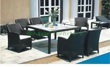 rattan square dining tables with cushion and tempered glass