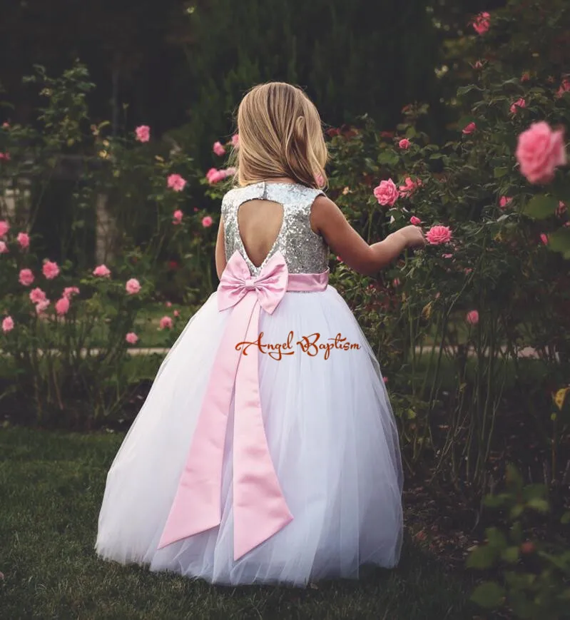 White and pink flower girl dresses for Wedding Sequins lace tutu dress keyhole back baby girl party dress gown for communion цена White and pink flower girl dresses for Wedding Sequins lace tutu dress keyhole back baby girl party dress gown for communion цены онлайн