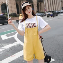 Новые летние Для женщин на подтяжках в Корейском стиле Модные Повседневное однотонные Цвет цельные шорты Свободные Комбинезоны 80s 90