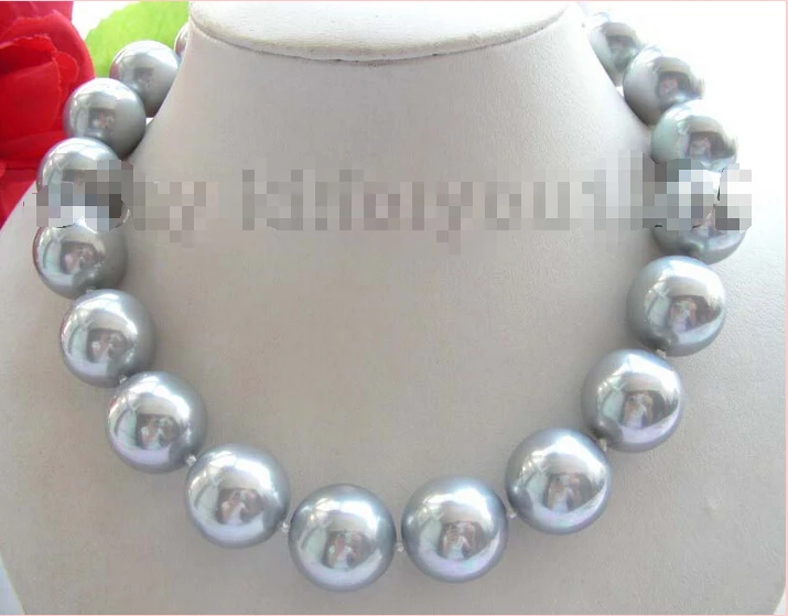 

hot& Free shipping 18" Natural 20mm Gray Round Sea Shell Pearl Necklace!