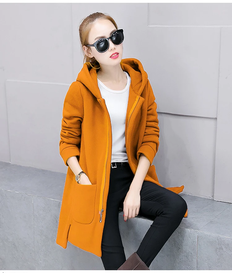 Корейский стиль толстовки с капюшоном женская одежда желтый плюс размер модное длинное пальто уличная осенне-зимняя одежда винтажная толстовка кофта теплая милые толстовки