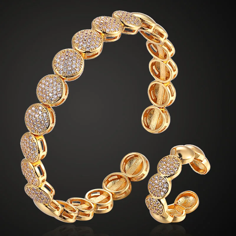 

Lasman luxury brand Cubic Zircon cooper bangle ring sets Women Bridal jewelry sets Adjust copper Bangle accessories sets anel