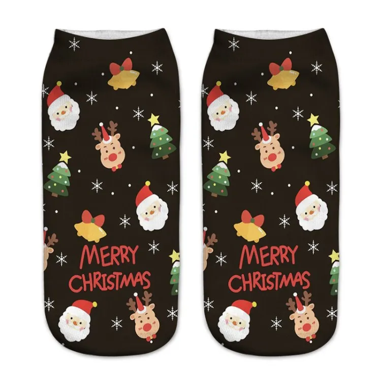 Женские рождественские носки с 3D принтом, рождественские носки унисекс с рисунком лося, снеговика, рождественские носки женские короткие рождественские носки до щиколотки, Calcetines Mujer-086 - Цвет: 12
