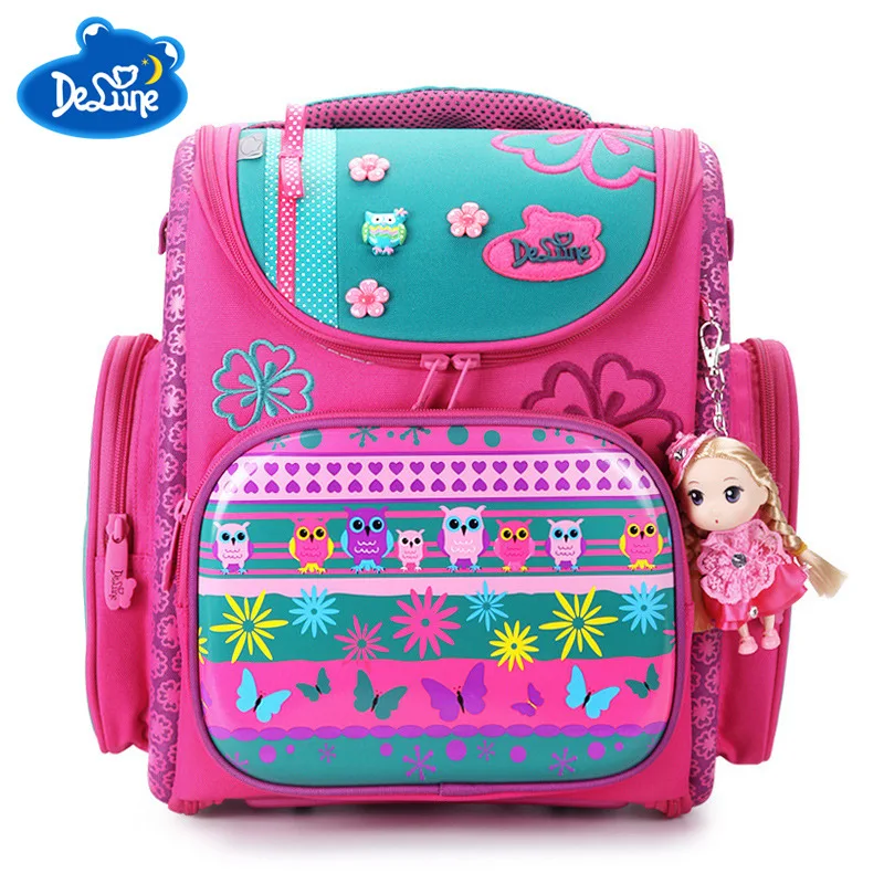 2018 Delune Brand Large Capacity Children Schoolbag Fashion Orthopedic School Bags for Girls Cartoon Dog Owl School Backpack Bag delune new style large capacity girls cartoon school backpack orthopedic ergonomic design children bear pattern school bag