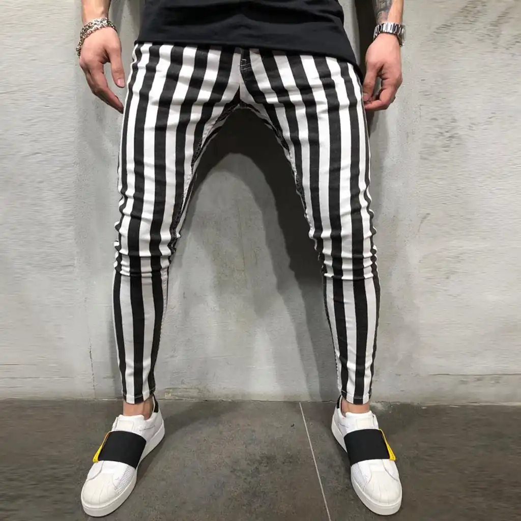 mens black trousers with white stripe