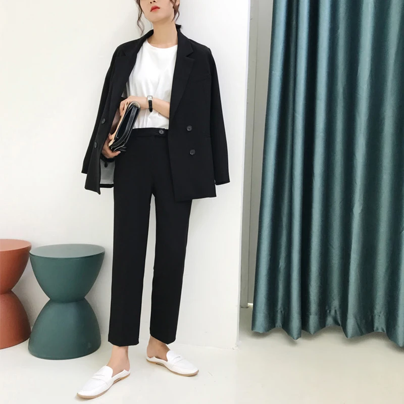 

HIGH QUALITY 2 Piece Set Women Green Long Sleeve Turn-down Collar Plaid Vintage Office Suit Top and Full Length Pants Vestidos