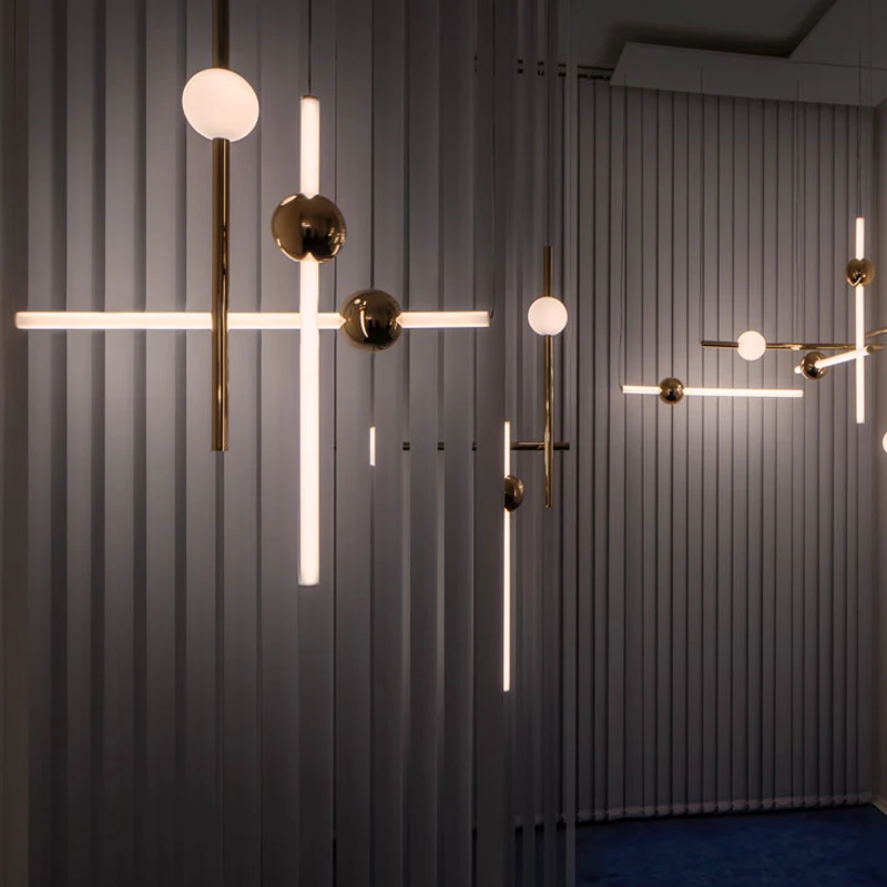 

Minimalist Line Art LED Version Pendant Lights Metal Glow Ball for Bar Cafe Tea Hanging Lights Living Room Pendant Kitchen Lamp