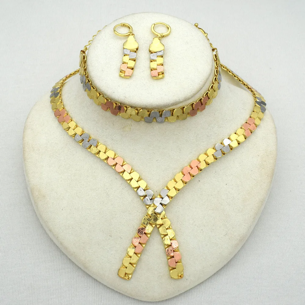 

high quality 3 Color Gold Fashion Color Jewelry Set Italy 750 gold Color Earrings Necklace pendant 3color3