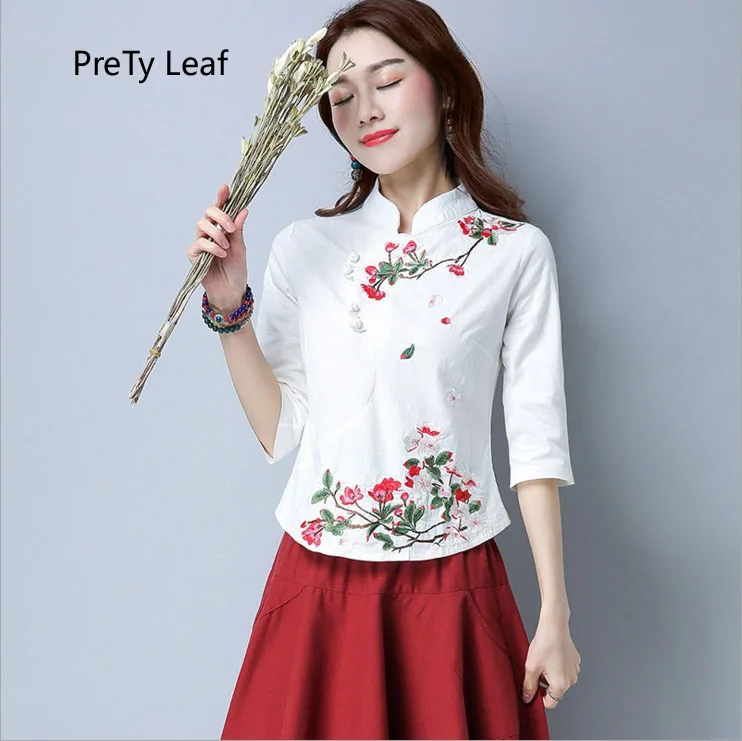 2018 ethnic style cotton embroidered shirtin Blouses & Shirts from