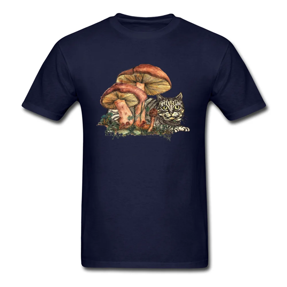 Mushroom and Cat NEW YEAR DAY Cotton Crew Neck Tops & Tees Short Sleeve Crazy Tee-Shirt 2018 New Fashion Comics T-Shirt Mushroom and Cat navy