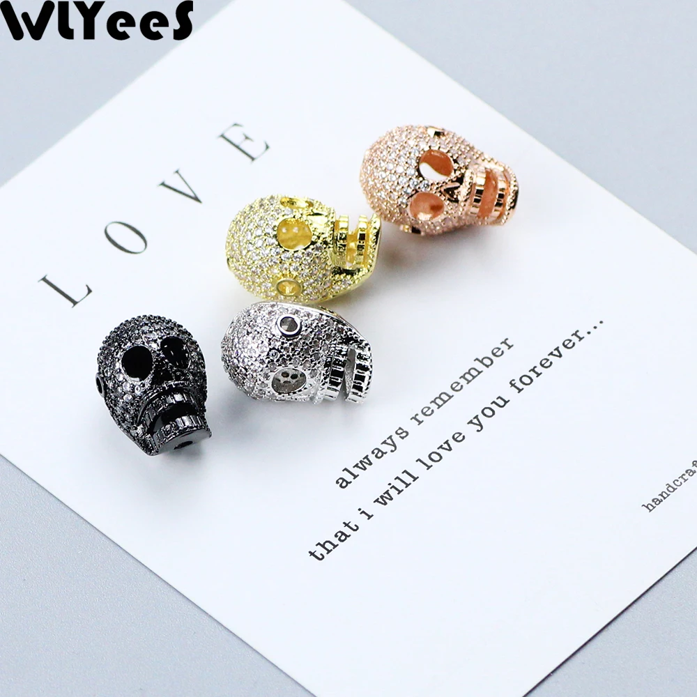 

WLYeeS CZ Skull Copper beads Selective Color Gold/Rose Gold/Silver/Black Charms Metal Loose bead For Jewelry bracelet making DIY