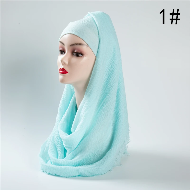 Чистый цвет хиджаб шарф для женщин Твердые шали и обертывания большой пашмины мягкий хлопок головной платок шарфы зима echarpe femme хиджабы 66 цветов - Цвет: 1