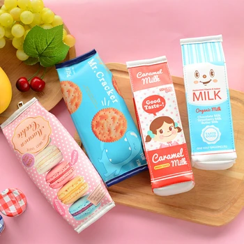 

1PCS Creative Lovely Kawaii Milk Macaron Cookie Pencil Case Pen Bag Cosmetic Makeup Bag Stationery Student Gift Prize Coin Purse