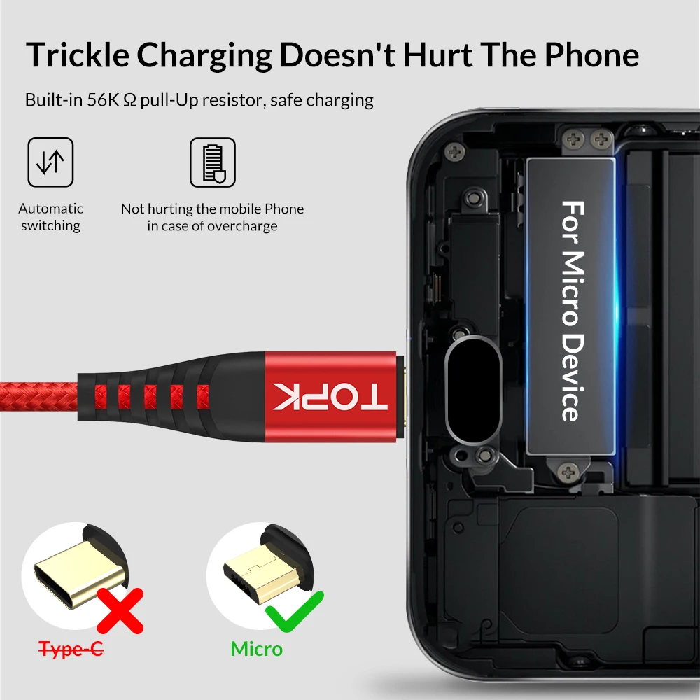 TOPK AN42 2 M 3 M USB نوع C كابل ل USB C الهاتف المحمول كابل 3A سريعة تهمة 3.0 سريع شحن USB-C نوع C كابل