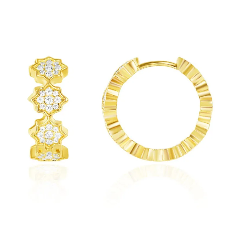

SLJELY Luxury Brand Design 925 Sterling Silver Yellow Gold Color Flower SOLEIL Hoop Earrings Cubic Zirconia Women Monaco Jewelry