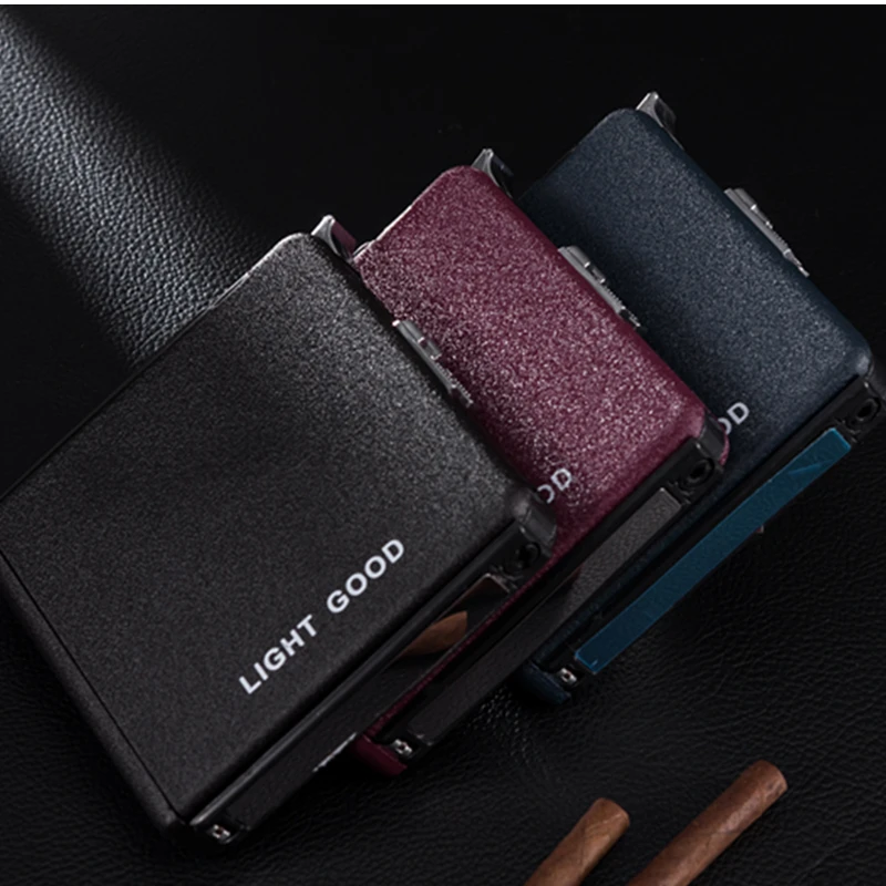High-Grade-Frosted18-pcs-cigarette-box-Creative-personality-green-flame-lighter-with-cigarette-case-men-lighter