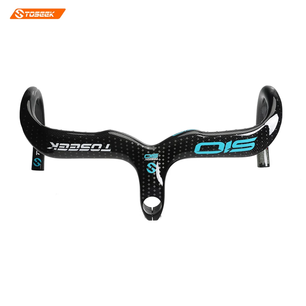 

TOSEEK Road bike handlebar with stem 400/420/440*90/100/110/120mm blue matt/gloss weight 380g road carbon handlebar