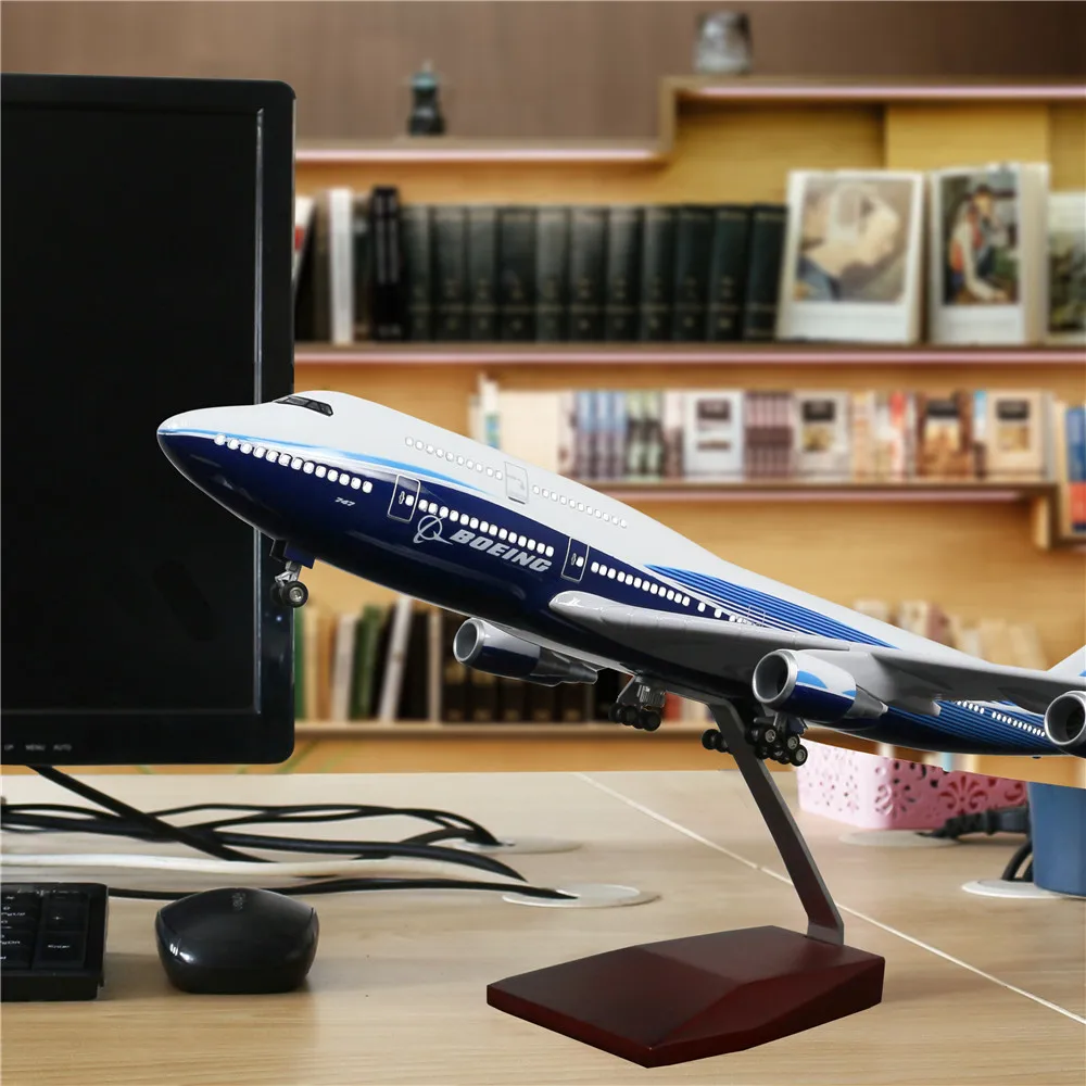 46 см 1:130 литой под давлением модель самолета Airbus B747 с светодиодный светильник(сенсорный или звуковой контроль) самолет для украшения или подарка