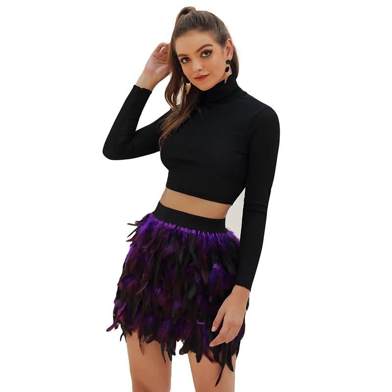 

new multi color black purple blue feather skirts women new interesting mini elastic skirt girl get-together skirt girl FR019