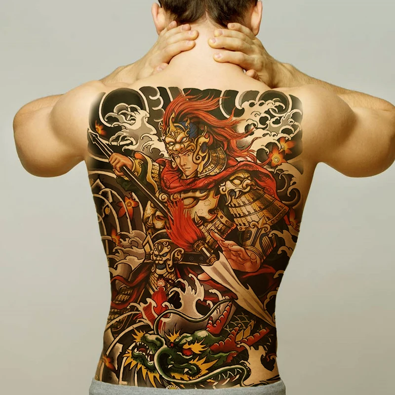 Tatouage Temporaire Pour Hommes, Grand Dos Complet, Autocollant, Étanche, Caractères Chinois