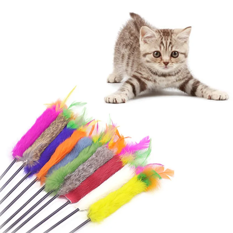 

1pc Cat Toys Pets Product 56CM Pet Toy Funny Cat Stick With Mixed Feathers Playing Rod Kitten Cheap Pet Supply