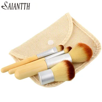 

SAIANTTH linen bag 4pcs eco-friendly bamboo makeup brushes set beauty tools maquiagem blush powder eyeshadow foundation kit
