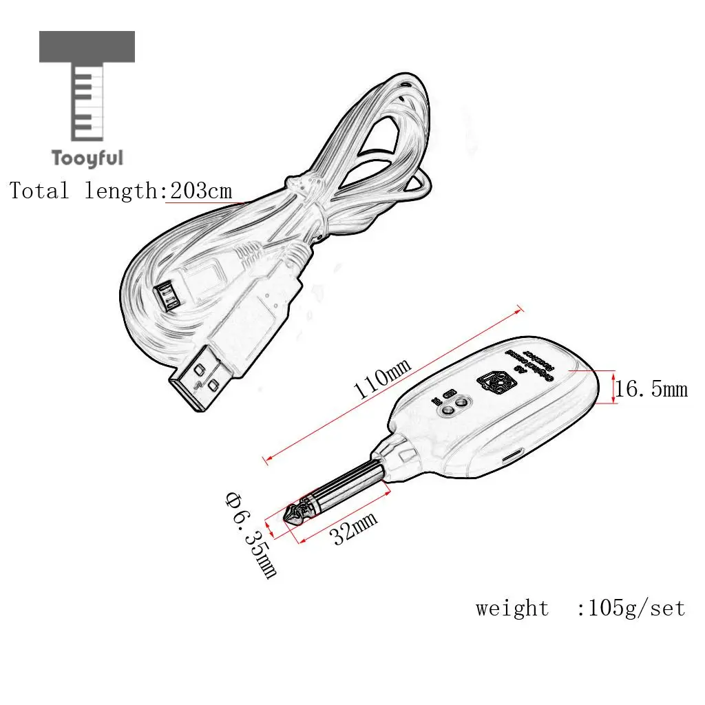 Tooyful UHF Wireless Digital Audio Transmitter Receiver System USB Cable for Guitar Bass Ukulele Mandolin Musical Instrument