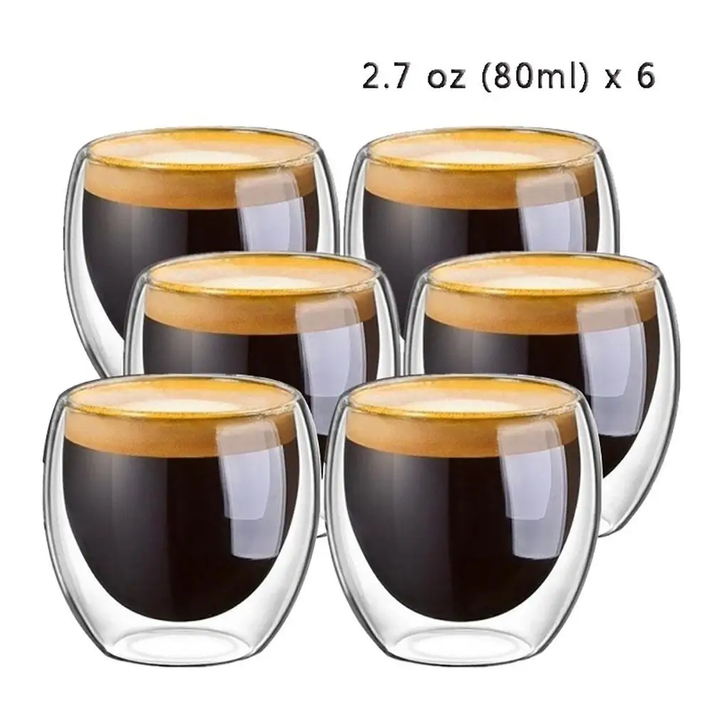 6 шт. 80 мл двухслойная стеклянная чашка с теплоизоляцией, двойная изоляция для чая, кофе, молока стеклянная кружка, питьевая посуда