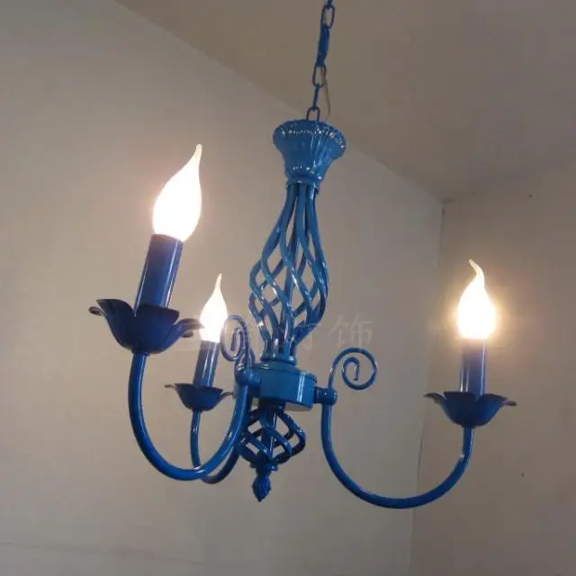 Multiple Chandelier lights blue iron candle lamps bedroom lamps rustic