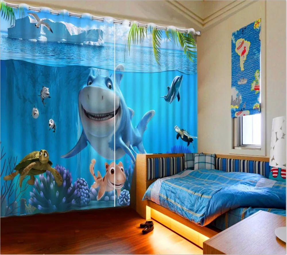 Us 54 8 60 Off Modern Children Room Curtains 3d Photo Printing Curtain Drapes Shark Decoration Blackout Sheer Curtains In Curtains From Home