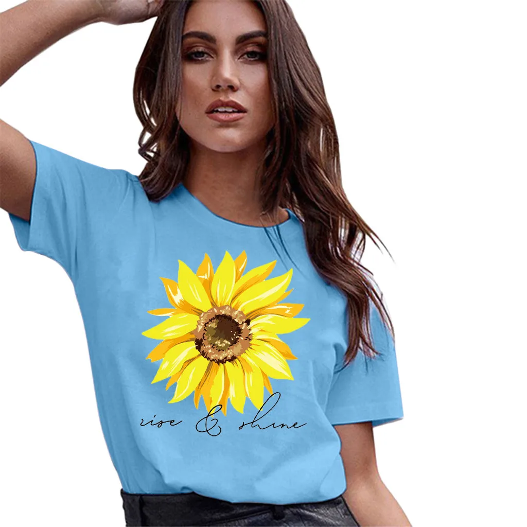 

Jaycosin clothes Women Short Sleeve t shirt sweet Fashion Shine Sunflower Graphic Tee Summer Short Sleeve T-Shirt