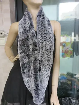 

fashion warm soft /100% Real Rex Rabbit Fur knitted long Neckerchief /Scarf/ gray